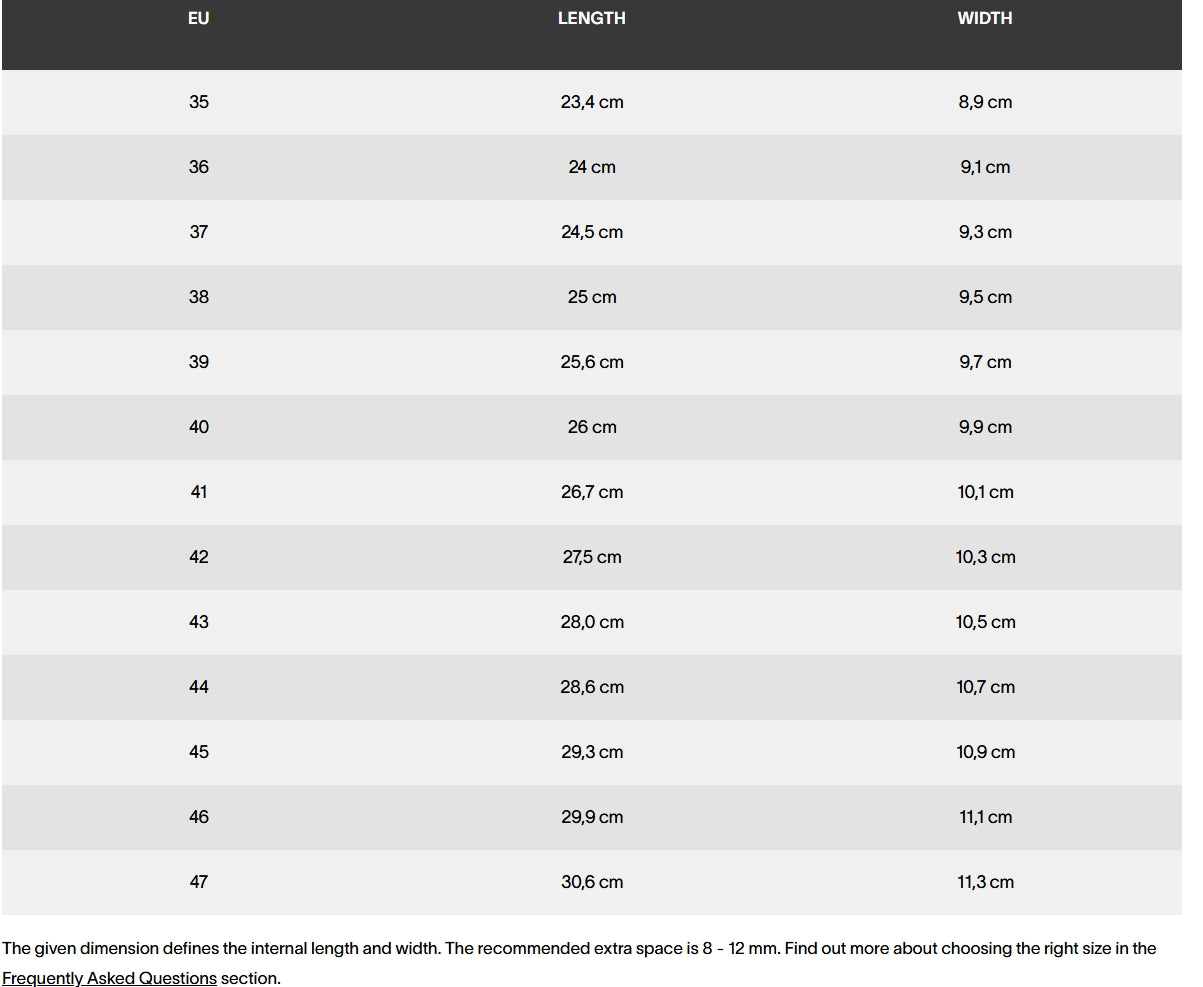 Size Chart - Enlarged