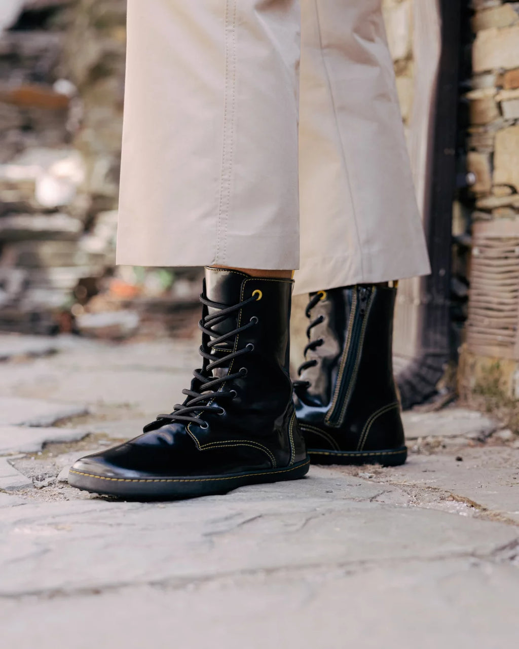 Shapen Maverick Barefoot Boots - Black Yellow Premium Leather