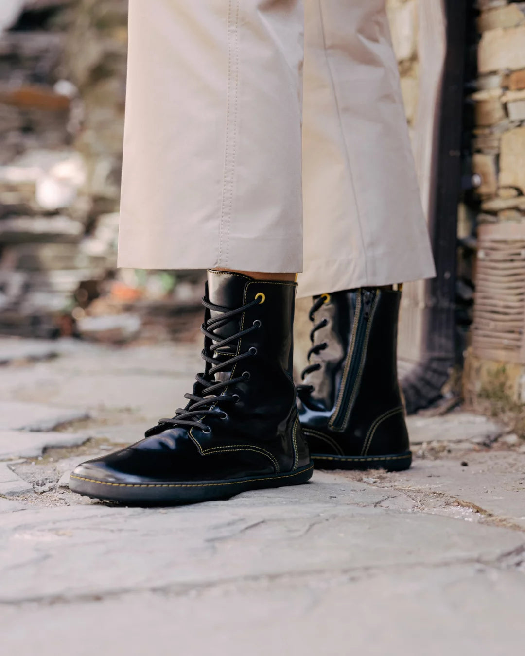 Shapen Maverick Barefoot Boots - Black Yellow Premium Leather